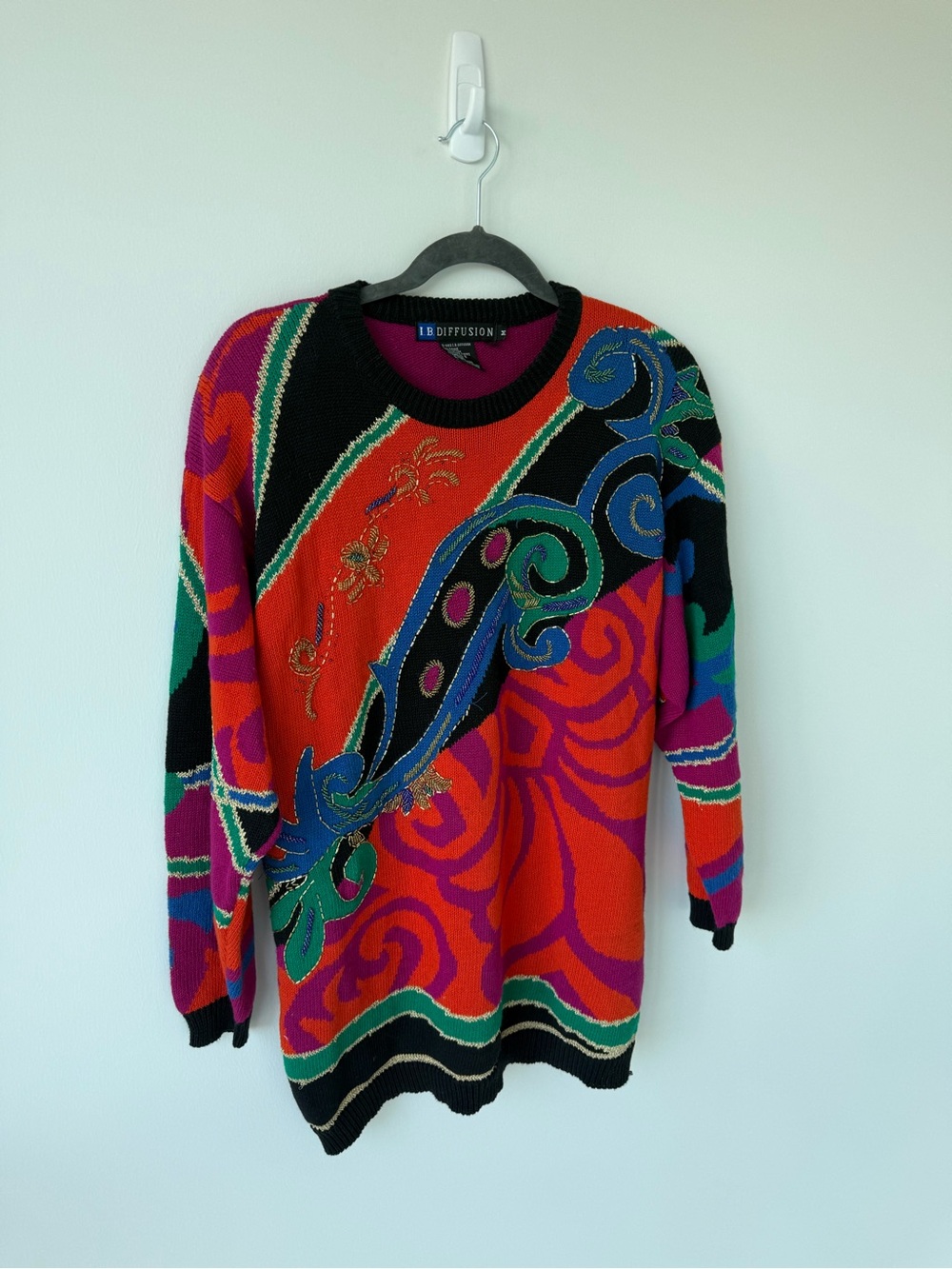 Multicolor Abstract Pattern Knit Sweater - Red/Black - Picture 4 of 6